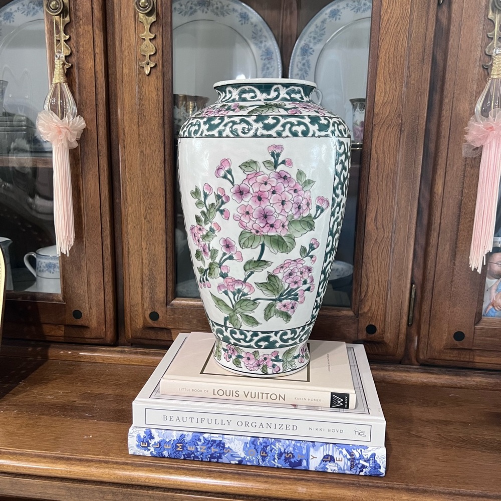 Vintage Pink Floral Vase Chinoiserie